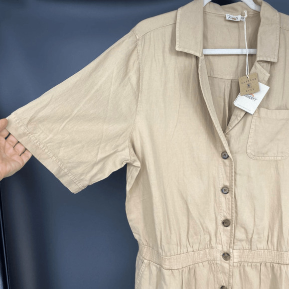 Faherty Arlie Day Romper in Summer Sand Size XL Safari Casual Linen Cotton NWT - Picture 7 of 12